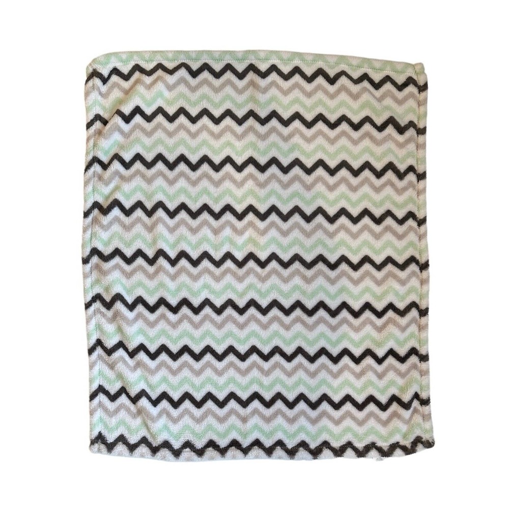 Baby Gear Green White Gray Zig Zag Chevron Fleece Baby Security Blanket Lovey